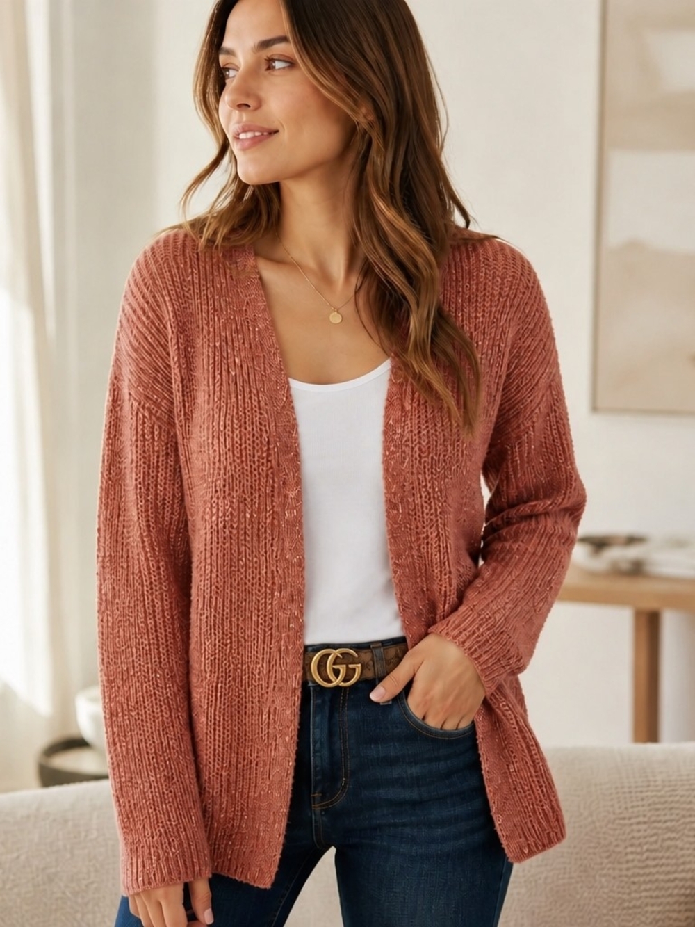 Cloud Chaser Open-Front Knit Cardigan - Dusty Terracotta